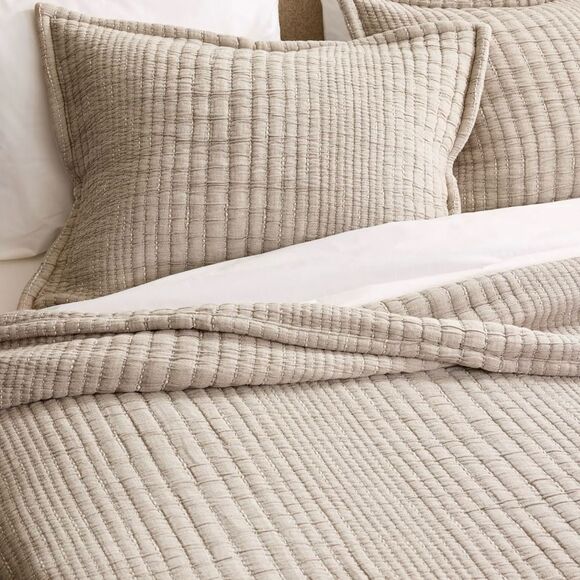 Quince Organic Cotton Channel Stitch Sham Set King Taupe NWOT - Picture 3 of 8